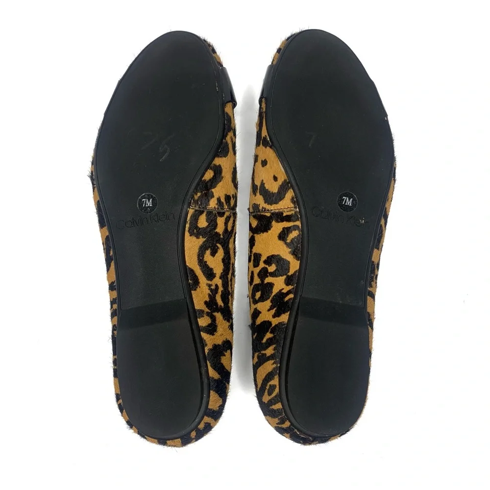 Calvin Klein Oneta Leopard Print Calf Hair Leather Embellished Ballet Flats - 7 - Picture 5 of 7
